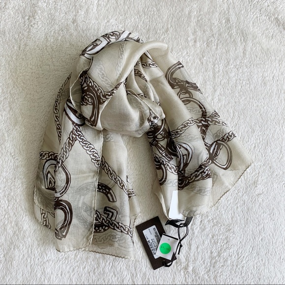 NWT Authentic Gucci Signature Print Lightweight Chiffon Silk Square Scarf Ivory - Picture 2 of 8